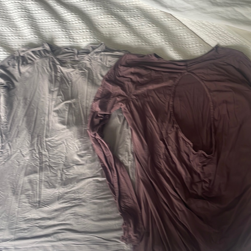 Lululemon long sleeve work out shirts. Open swoop back.